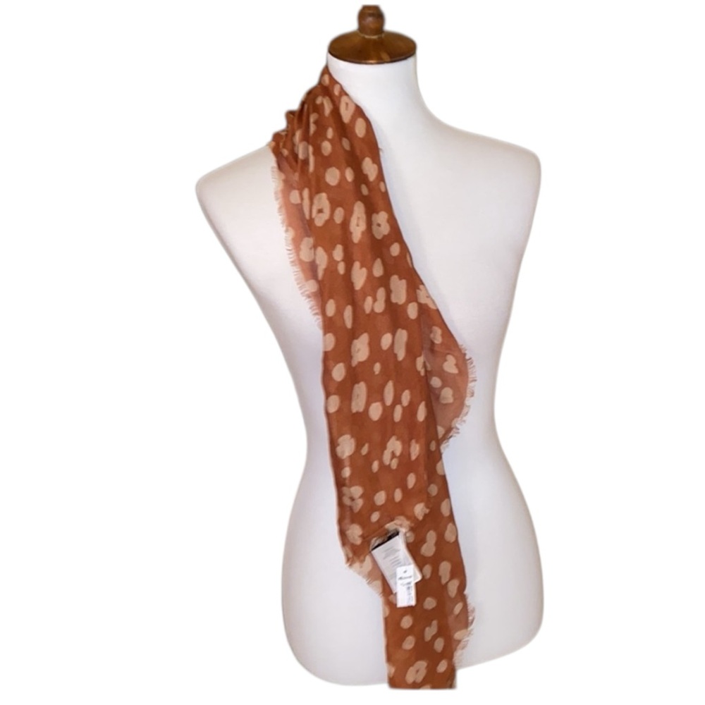 Madewell Leopard Print Scarf Wrap Shawl 100% Modal Rust Tan Fringe 42” NWT